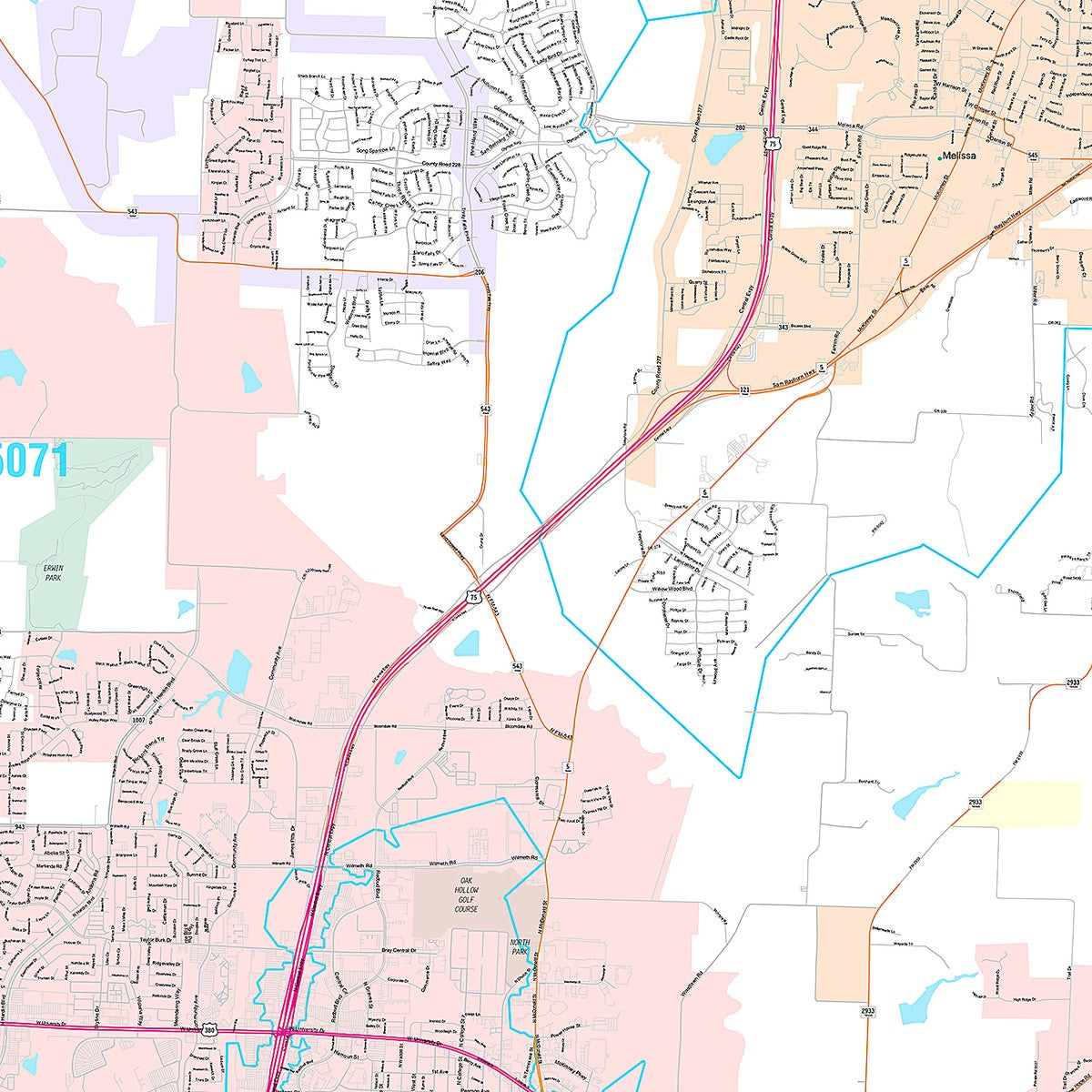 Premium Style Wall Map of McKinney, TX