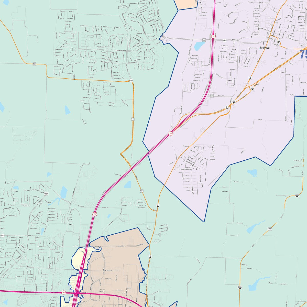 Colorcast Zip Code Style Wall Map of McKinney, TX