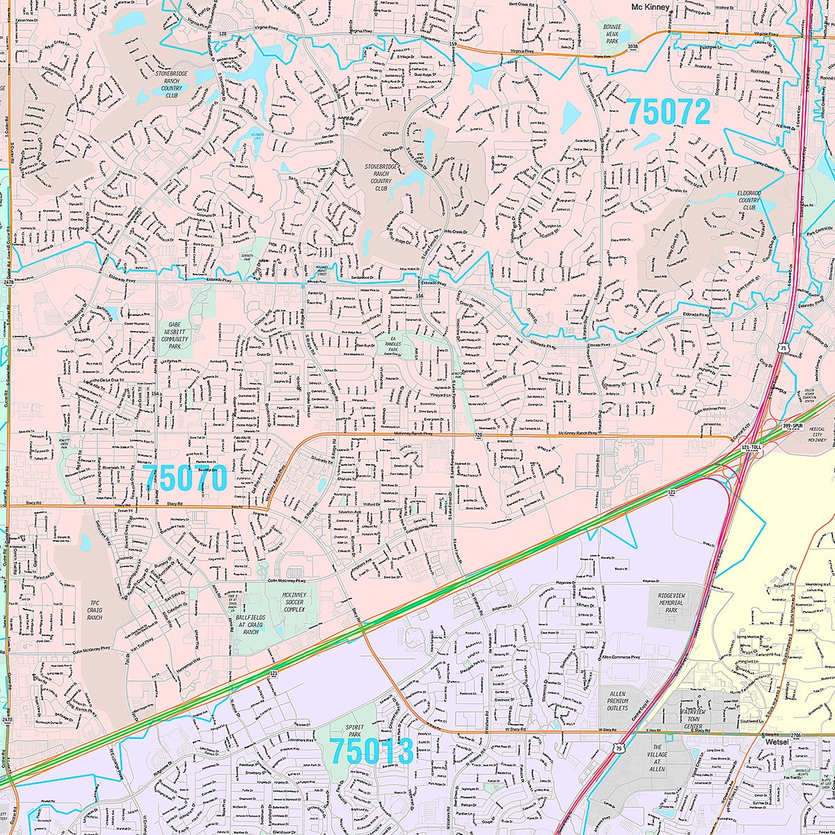 Premium Style Wall Map of McKinney, TX