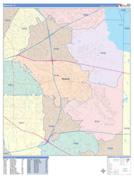 Colorcast Zip Code Style Wall Map of Mesquite, TX