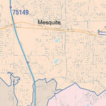 Colorcast Zip Code Style Wall Map of Mesquite, TX