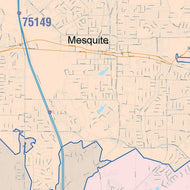 Colorcast Zip Code Style Wall Map of Mesquite, TX