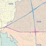 Colorcast Zip Code Style Wall Map of Mesquite, TX