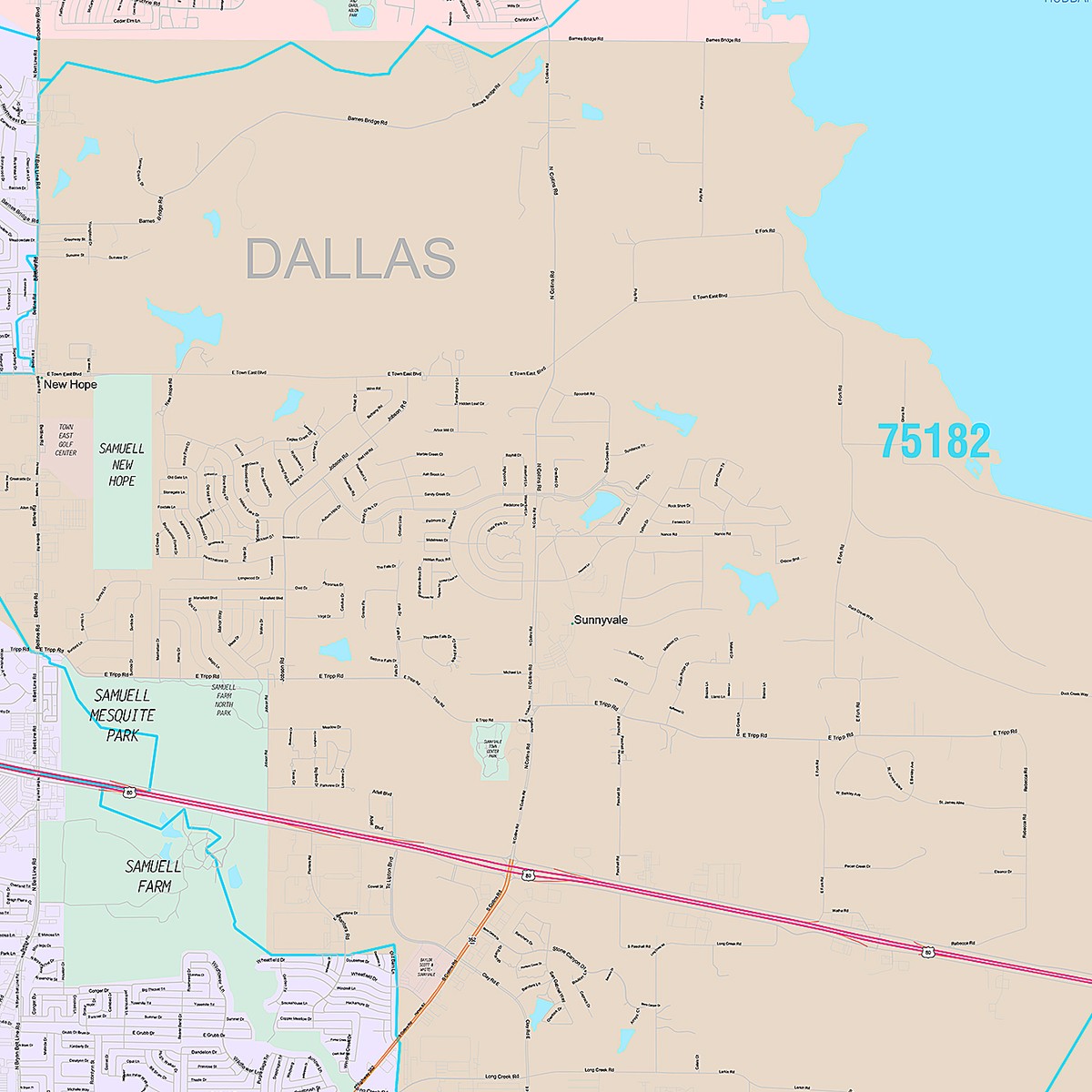 Premium Style Wall Map of Mesquite, TX