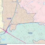 Colorcast Zip Code Style Wall Map of Mesquite, TX