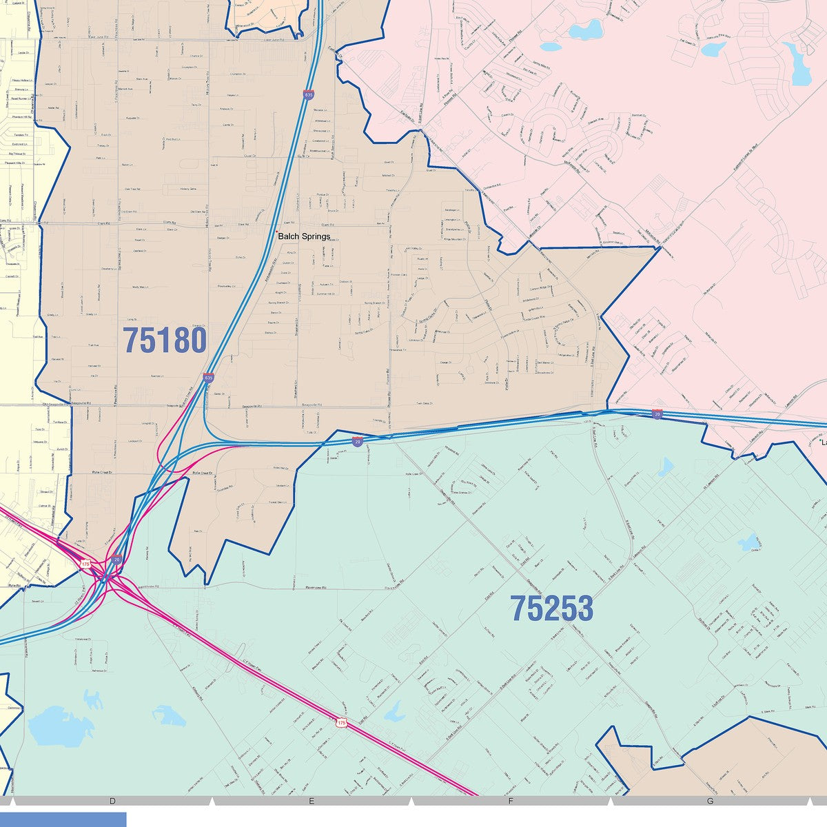 Colorcast Zip Code Style Wall Map of Mesquite, TX