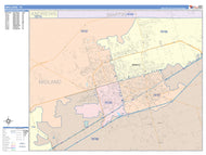 Colorcast Zip Code Style Wall Map of Midland, TX