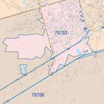 Colorcast Zip Code Style Wall Map of Midland, TX