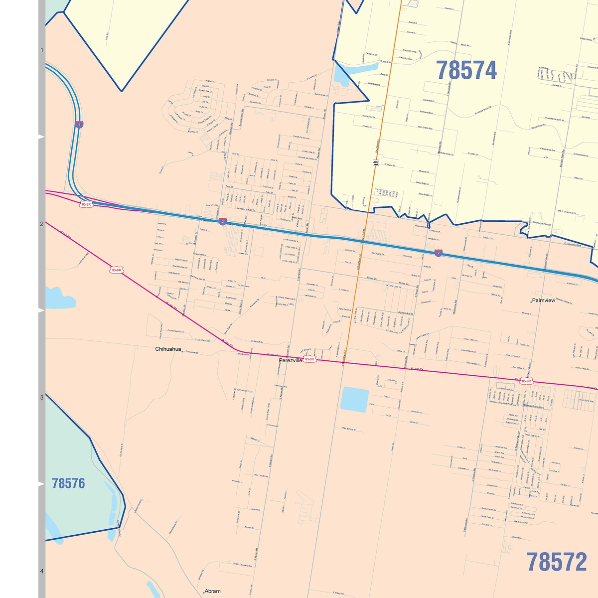 Colorcast Zip Code Style Wall Map of Mission, TX