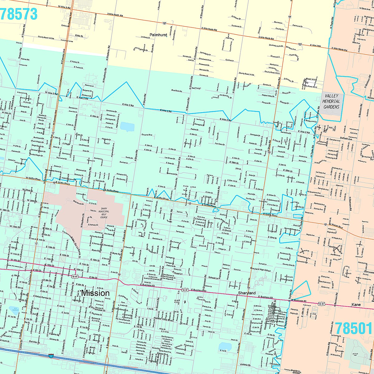 Premium Style Wall Map of Mission, TX