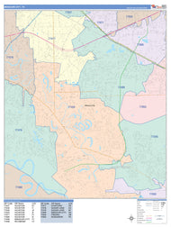 Colorcast Zip Code Style Wall Map of Missouri City, TX