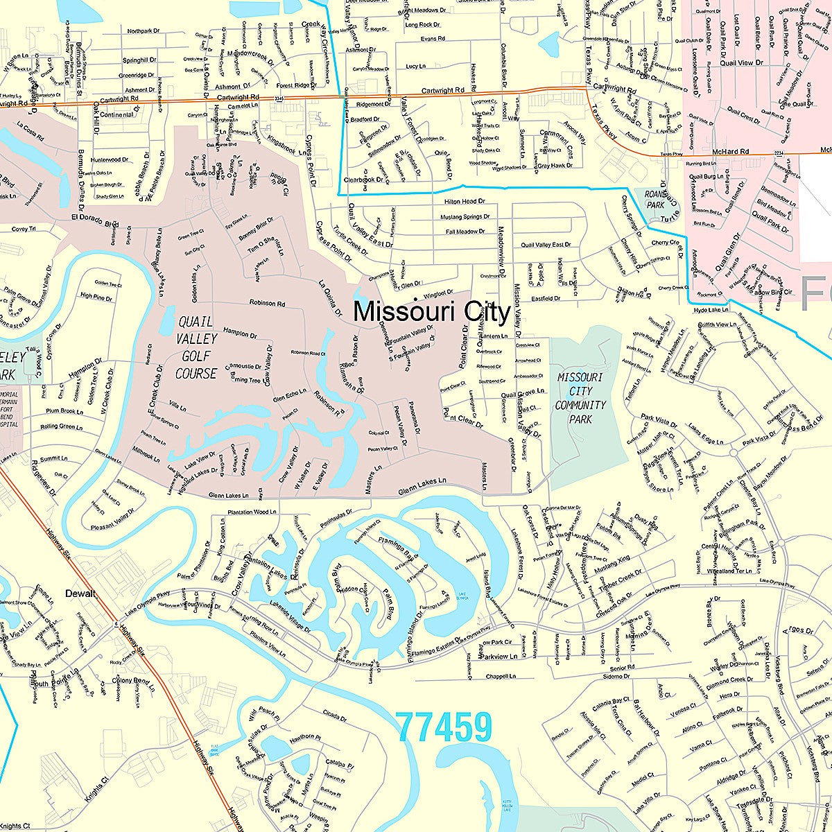 Premium Style Wall Map of Missouri City, TX