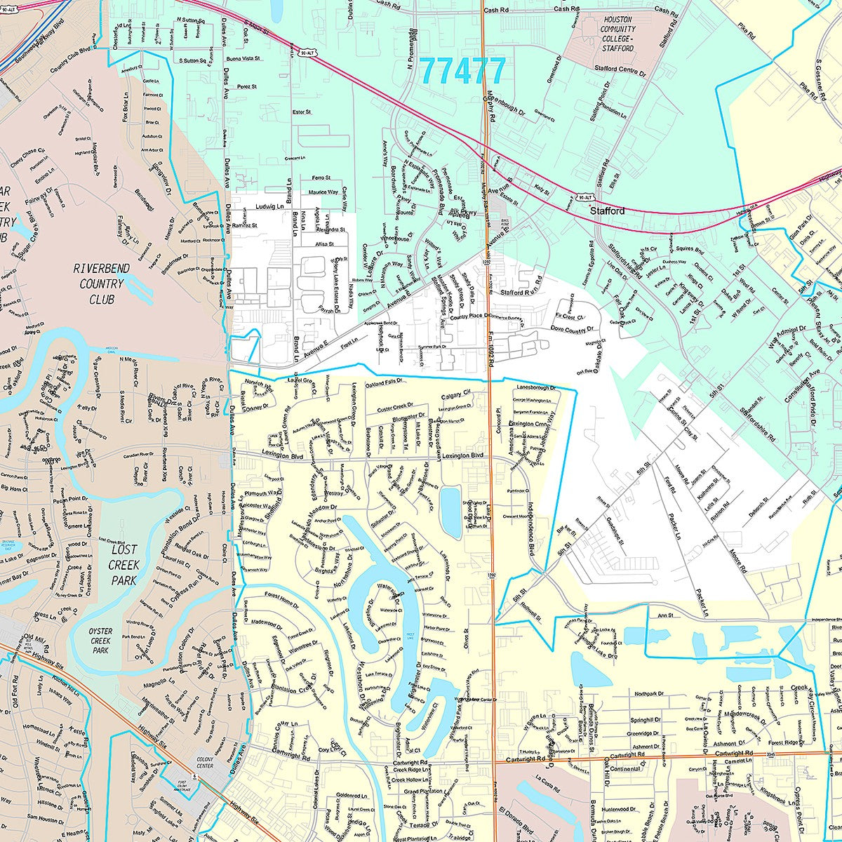 Premium Style Wall Map of Missouri City, TX