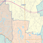Colorcast Zip Code Style Wall Map of Missouri City, TX