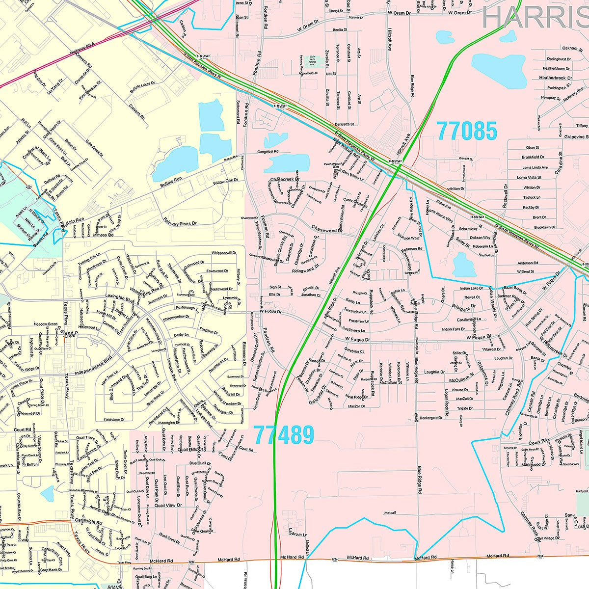 Premium Style Wall Map of Missouri City, TX