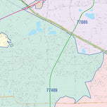 Colorcast Zip Code Style Wall Map of Missouri City, TX