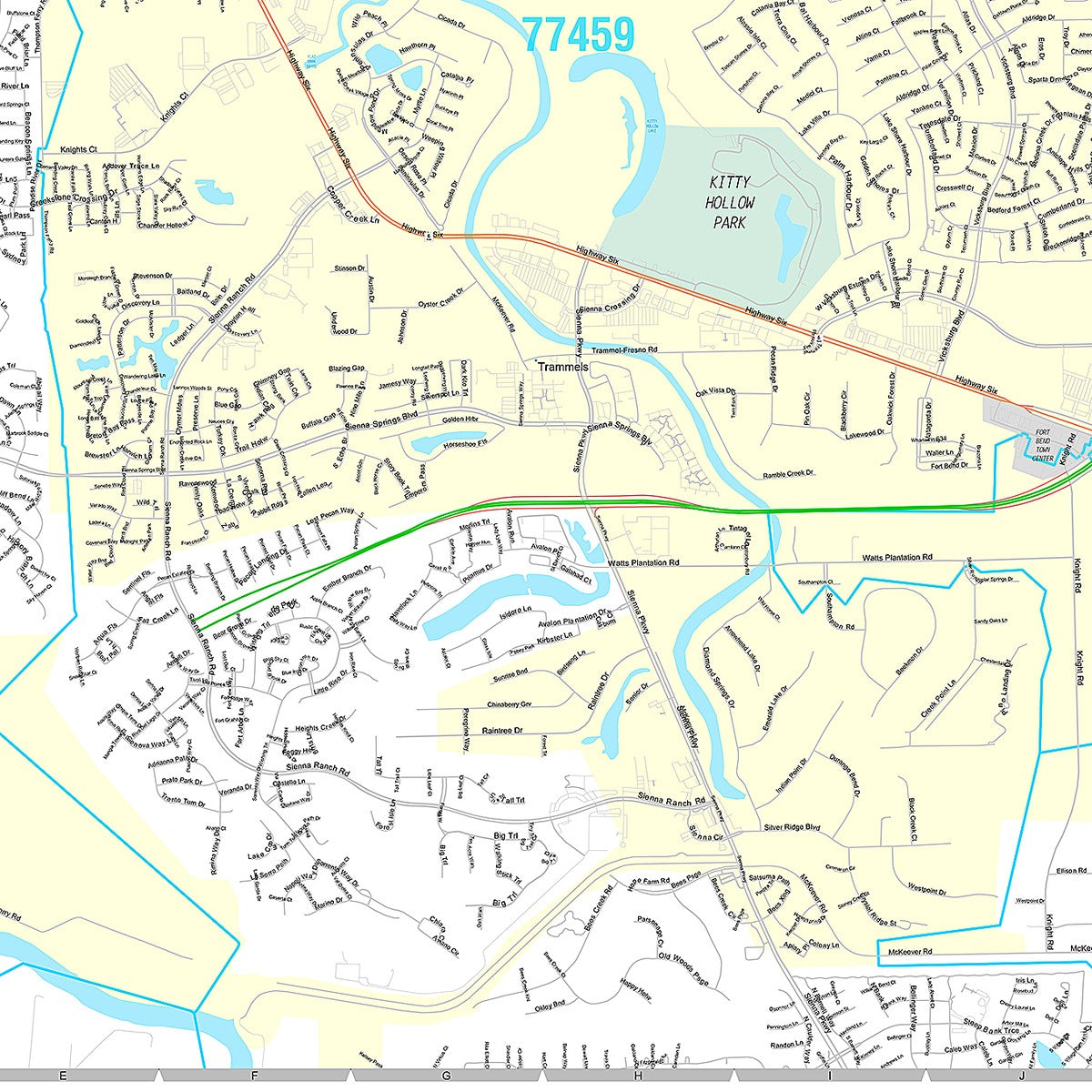 Premium Style Wall Map of Missouri City, TX