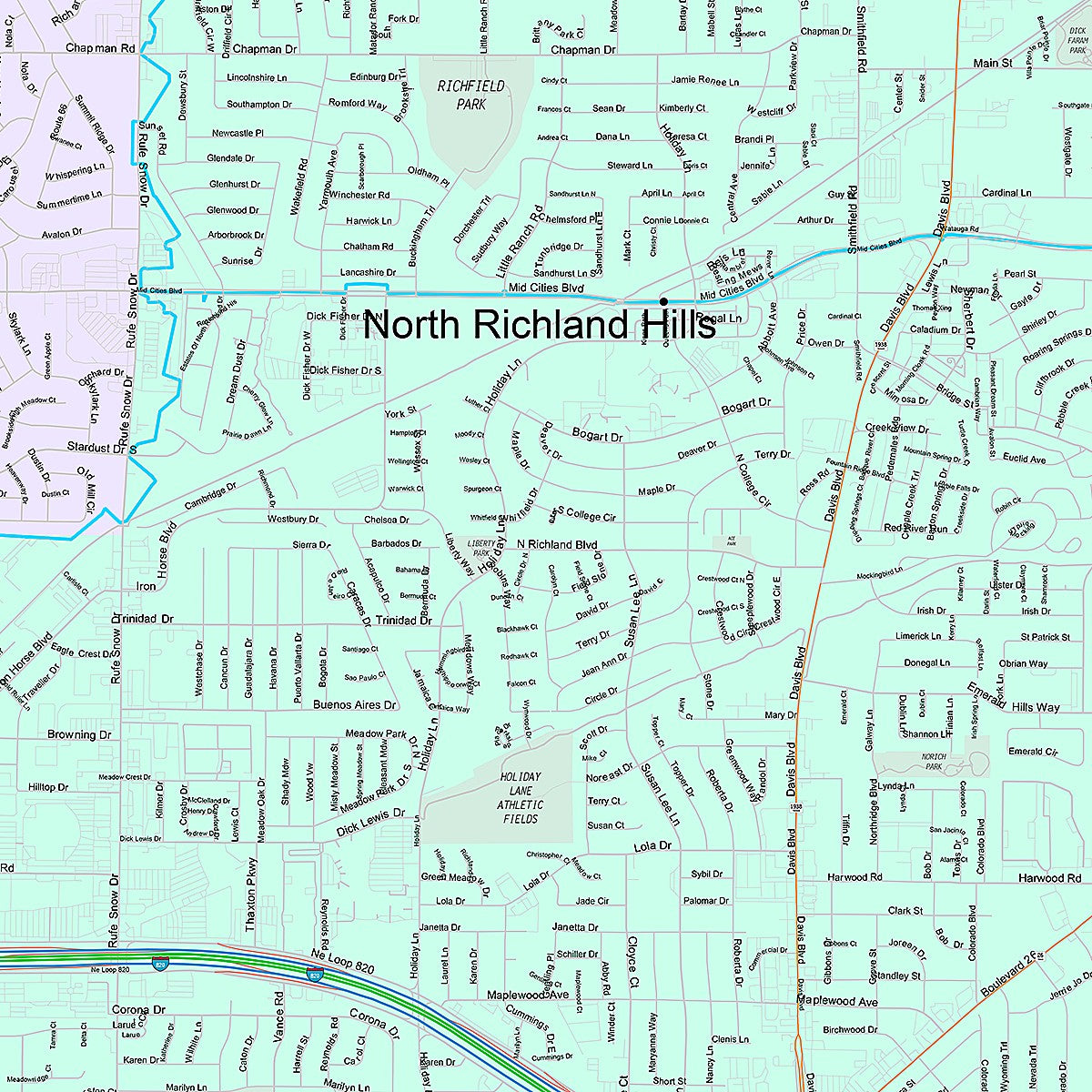Premium Style Wall Map of North Richland Hills, TX