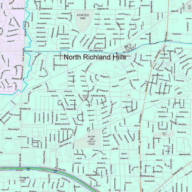 Premium Style Wall Map Of North Richland Hills TX Texas Map Store Tx 02 Detail Center 620x 