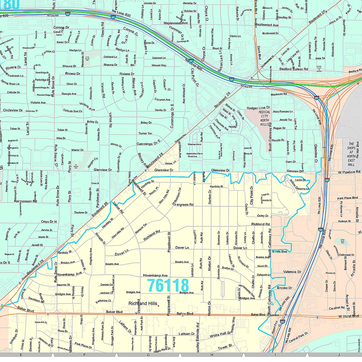 Premium Style Wall Map of North Richland Hills, TX