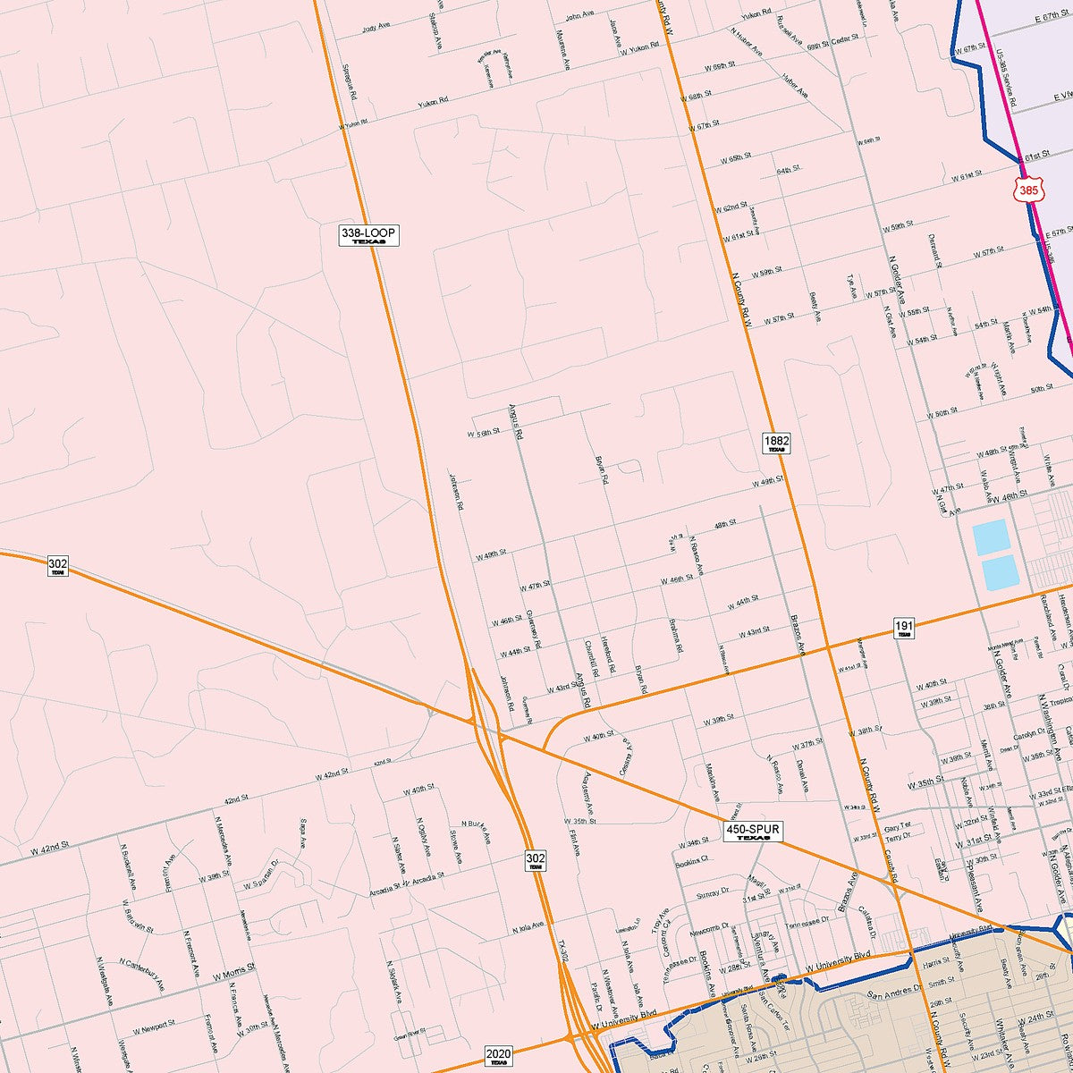 Colorcast Zip Code Style Wall Map of Odessa, TX