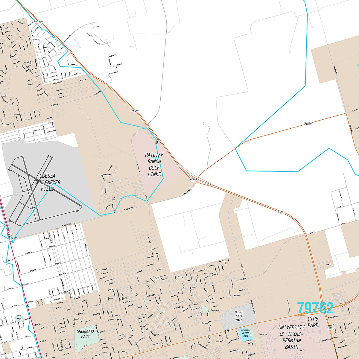 Premium Style Wall Map of Odessa, TX
