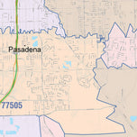 Colorcast Zip Code Style Wall Map of Pasadena, TX