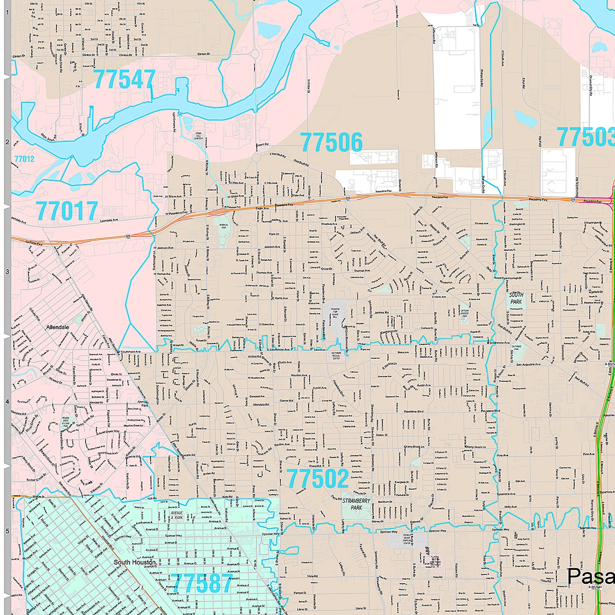 Premium Style Wall Map of Pasadena, TX