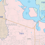 Colorcast Zip Code Style Wall Map of Pasadena, TX