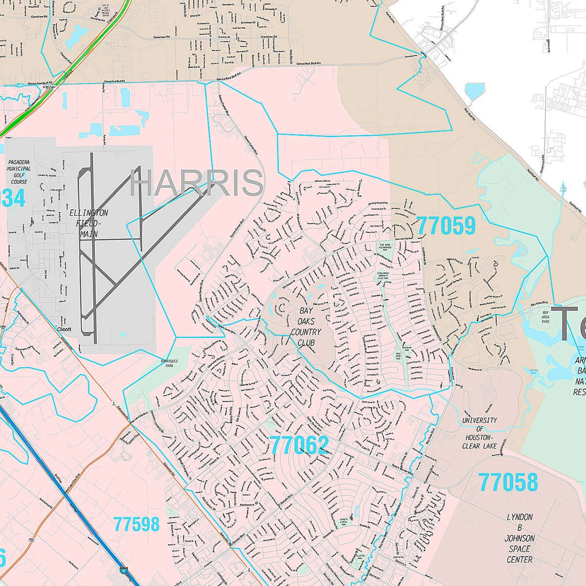 Premium Style Wall Map of Pasadena, TX