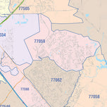 Colorcast Zip Code Style Wall Map of Pasadena, TX