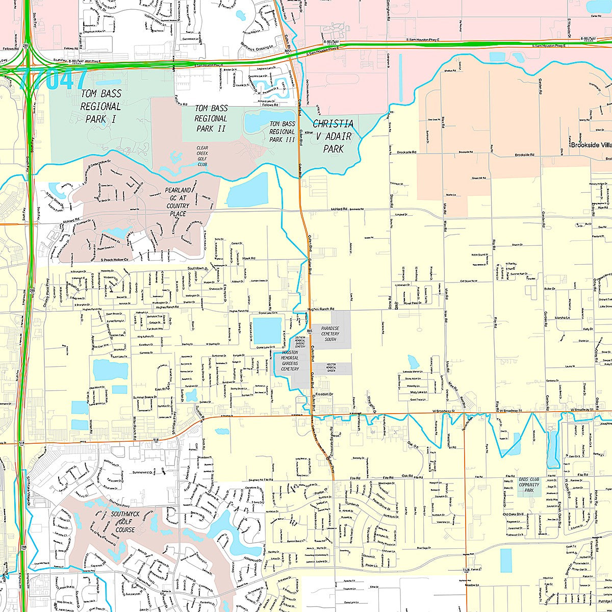 Premium Style Wall Map of Pearland, TX