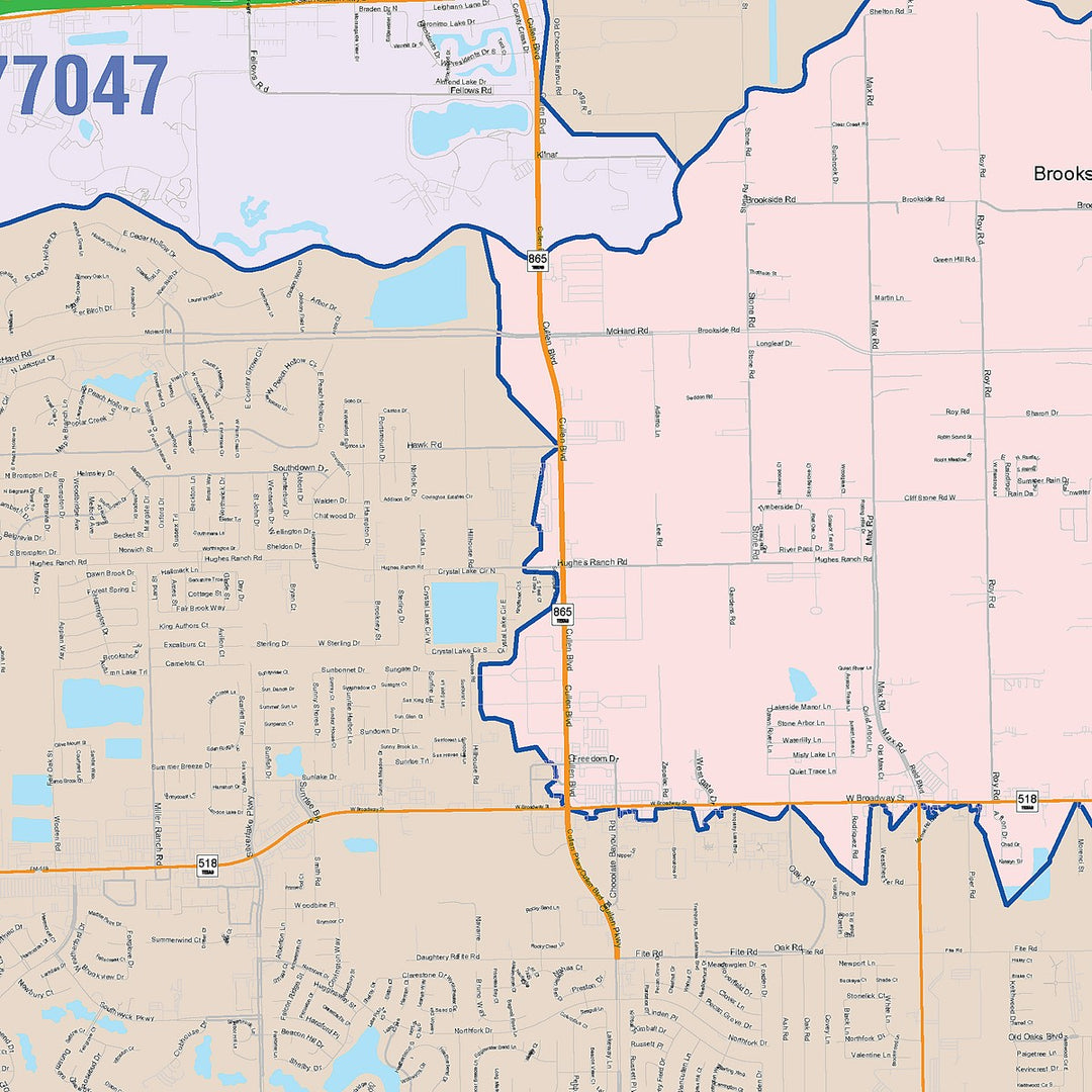 Colorcast Zip Code Style Wall Map of Pearland, TX – Texas Map Store