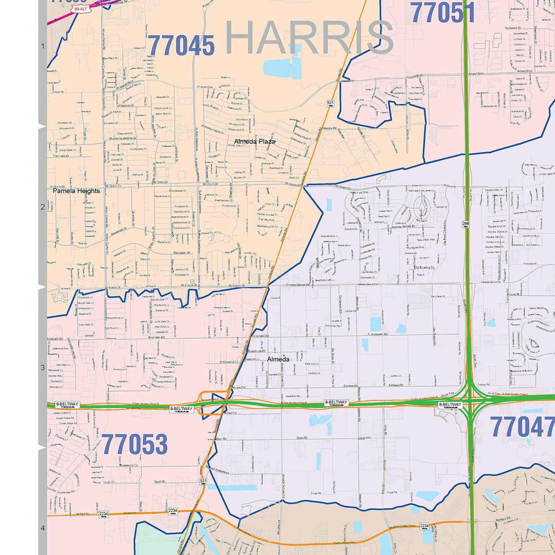 Colorcast Zip Code Style Wall Map of Pearland, TX – Texas Map Store