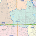 Colorcast Zip Code Style Wall Map of Pearland, TX
