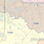 Colorcast Zip Code Style Wall Map of Pearland, TX
