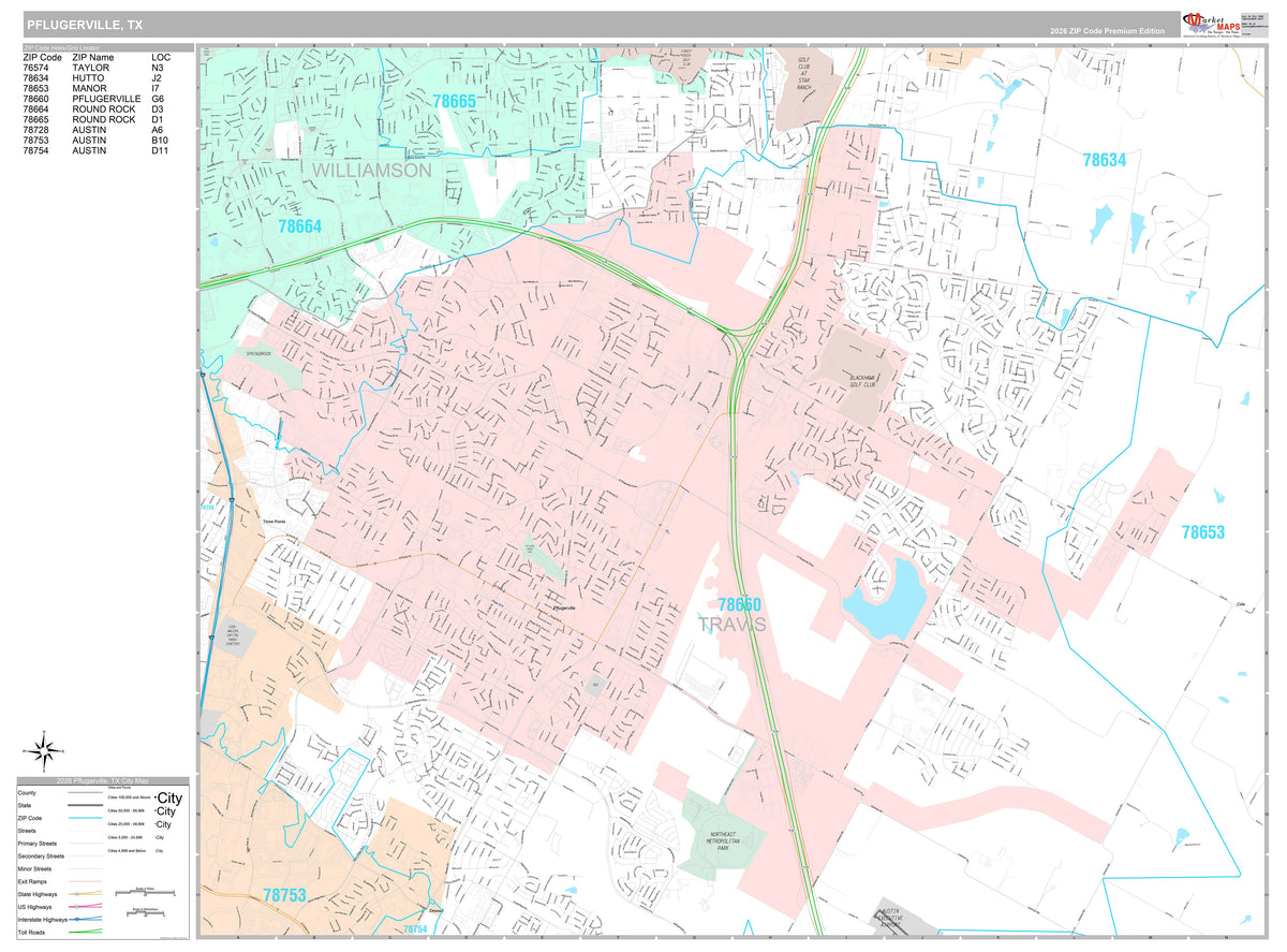 Premium Style Wall Map of Pflugerville, TX