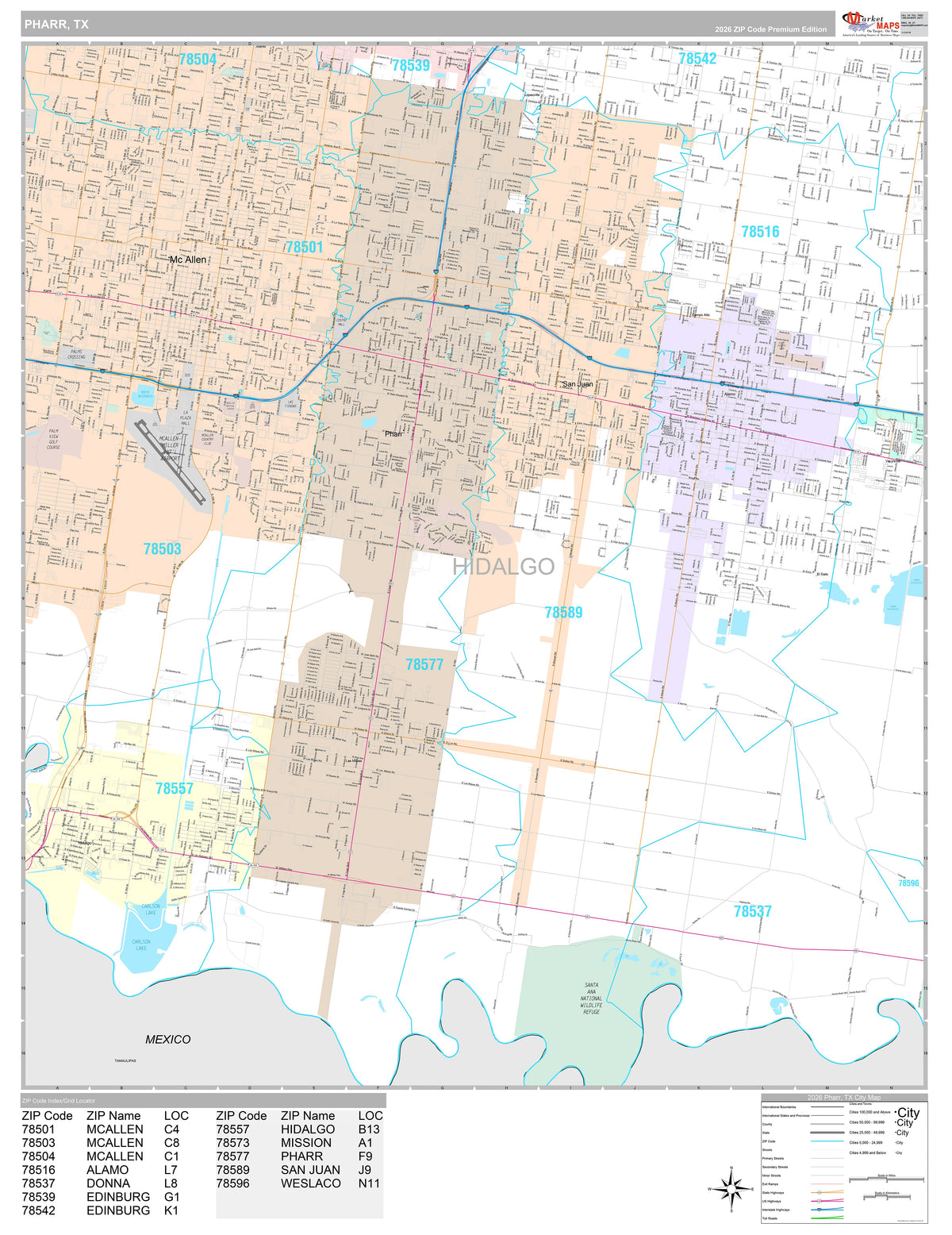 Premium Style Wall Map of Pharr, TX