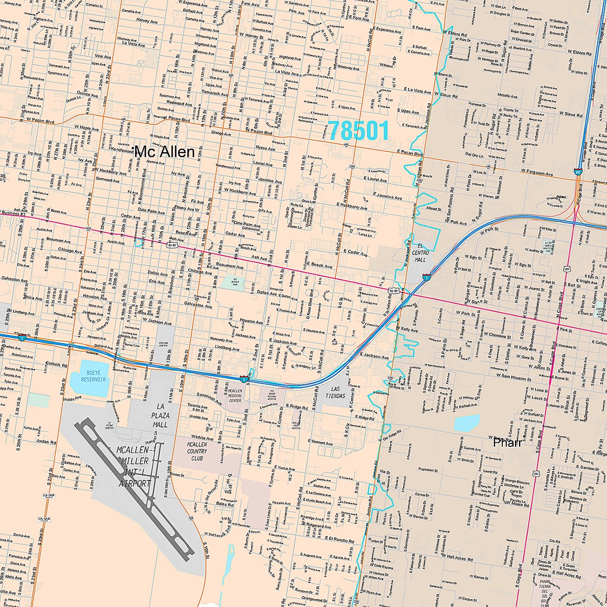 Premium Style Wall Map of Pharr, TX