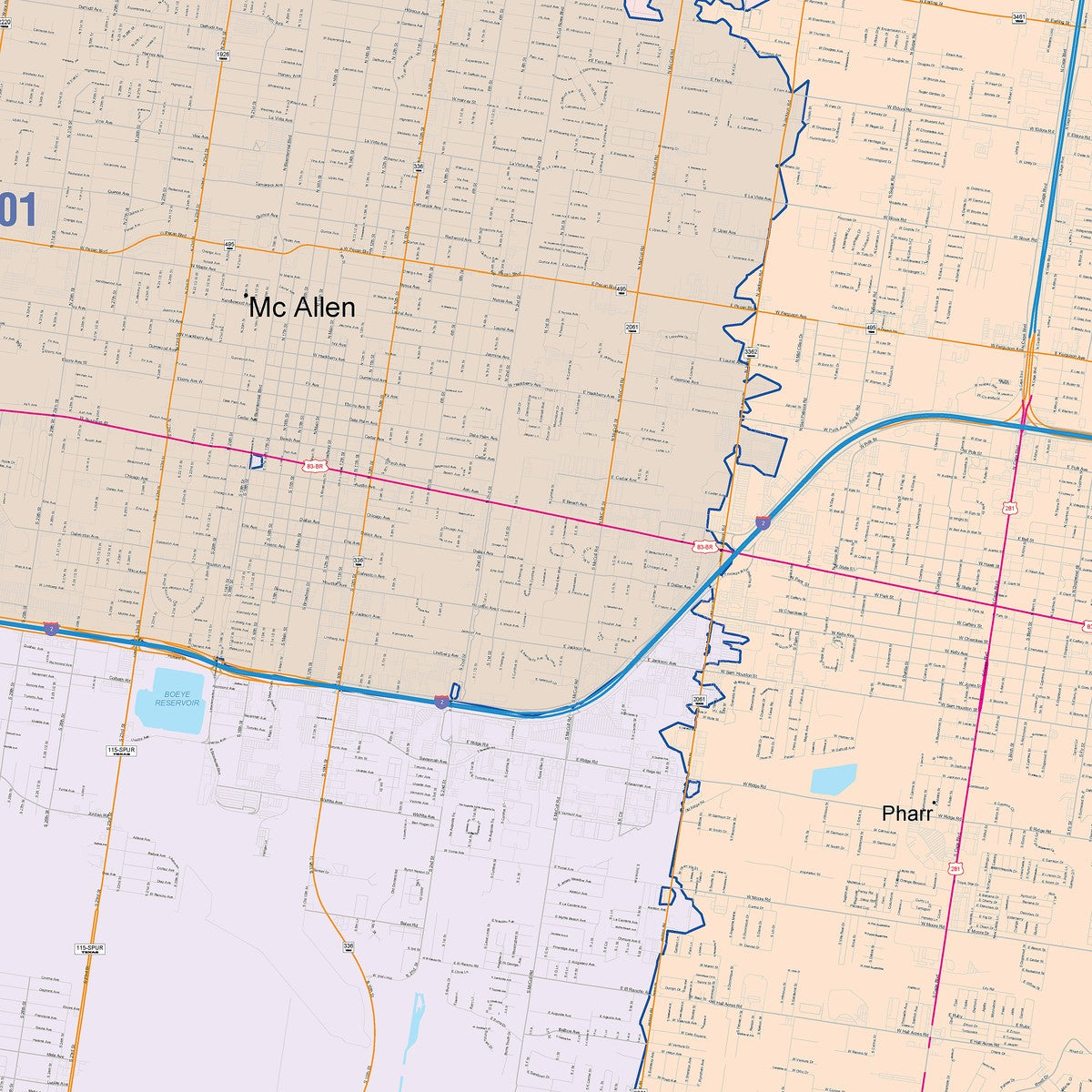 Colorcast Zip Code Style Wall Map of Pharr, TX