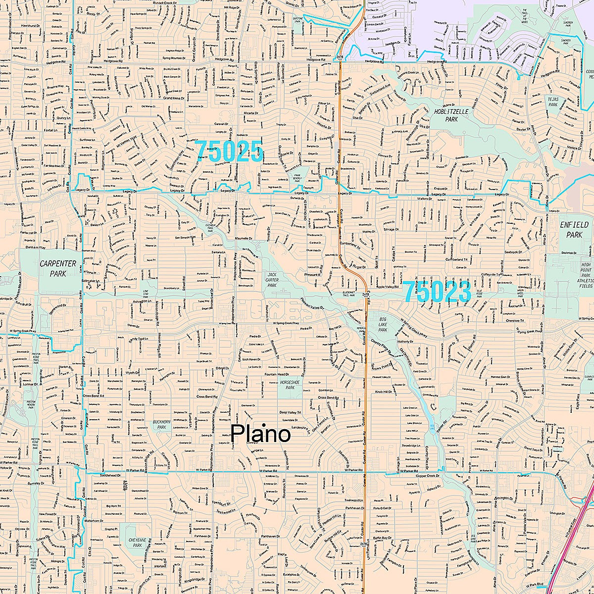 Premium Style Wall Map of Plano, TX