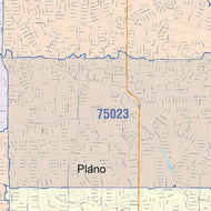 Colorcast Zip Code Style Wall Map of Plano, TX