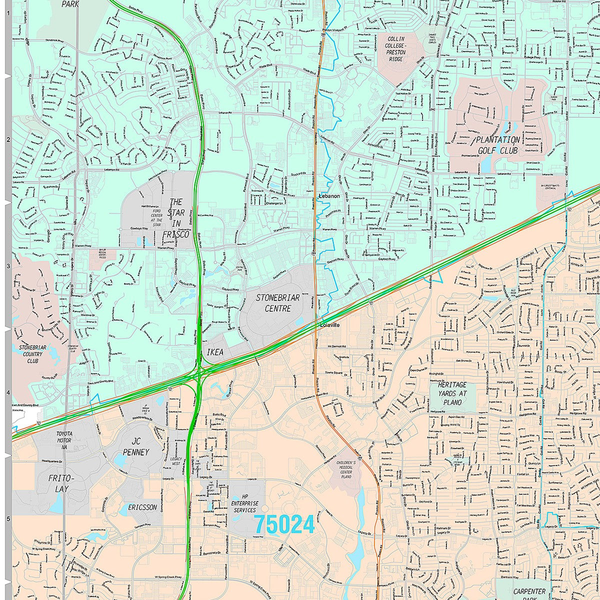 Premium Style Wall Map of Plano, TX
