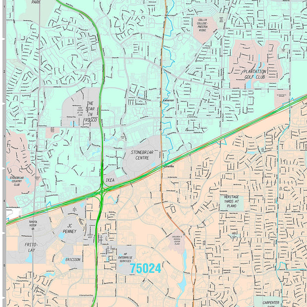 Premium Style Wall Map of Plano, TX – Texas Map Store
