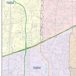 Colorcast Zip Code Style Wall Map of Plano, TX