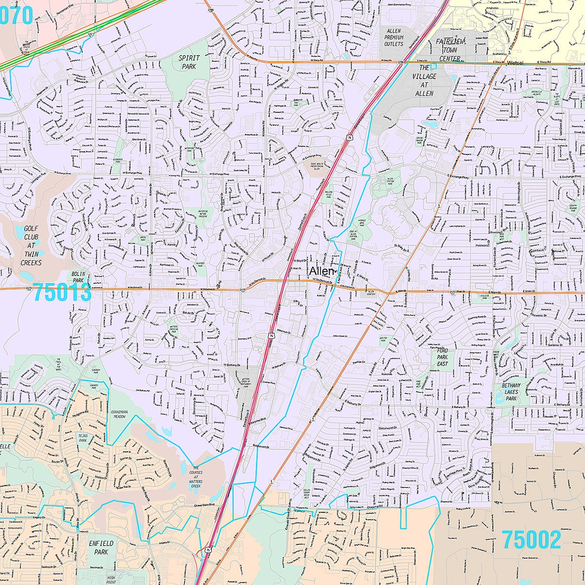Premium Style Wall Map of Plano, TX