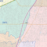 Colorcast Zip Code Style Wall Map of Plano, TX