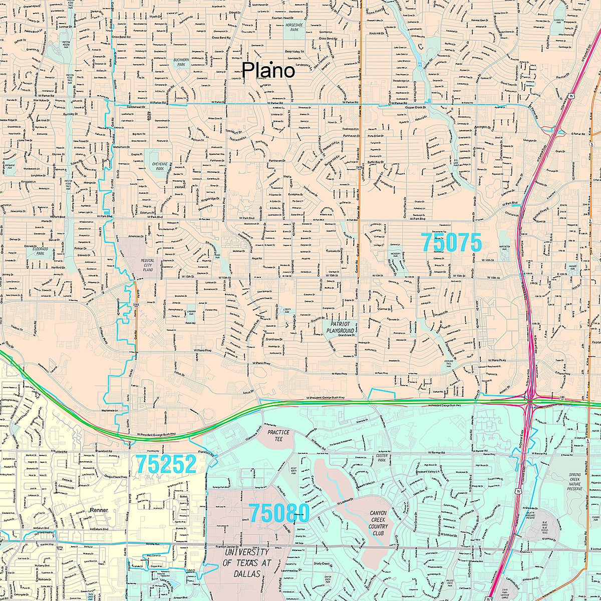 Premium Style Wall Map of Plano, TX