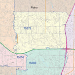 Colorcast Zip Code Style Wall Map of Plano, TX