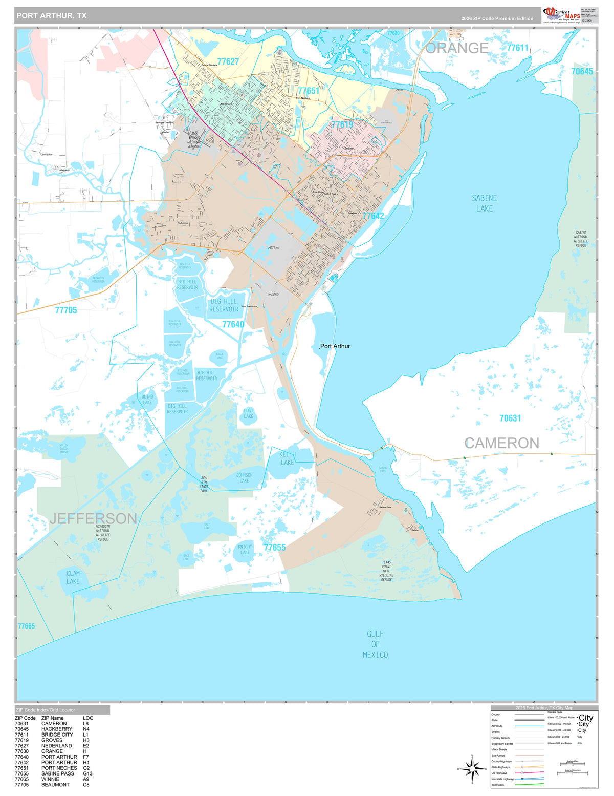Premium Style Wall Map of Port Arthur, TX